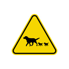 Dog and Puppy Crossing Triangle Sign Isolated On White Background. Caution Symbol Simple, Flat, Vector, Icon You Can Use Your Website Design, Mobile App Or Industrial Design