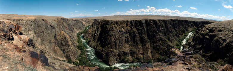 Beautiful Charyn river canyon. Summer landscape background. Summer river valley landscape. Travel in Kazakhstan.