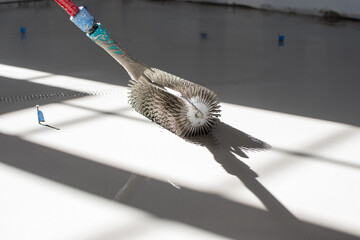 grey self-leveling screed, new floor layer. close-up view