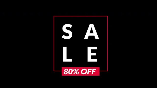 Sale 80% off animation motion graphic video. Promo banner, badge, sticker. 80 percent off Royalty-free Stock 4K Footage with Alpha Channel transparent background