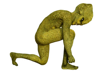 3D Rendering Green Alien on White