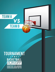 basketball sport poster with balloon and basket