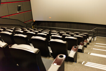 Cinema empty screen. audience with empty seats.
