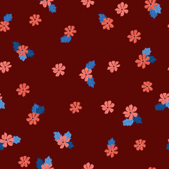 Vintage folk floral background. Seamless vector pattern for design and fashion prints. Plant pattern with small ditsy flowers. Country style. Use for for textile, wallpaper, covers.