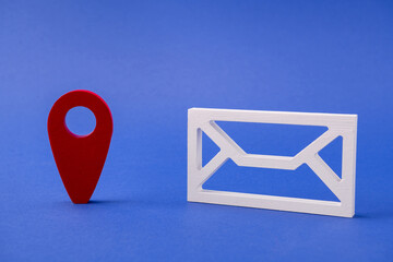 Figure of mail box inbox outbox get receive send message wi-fi gps navigator location map red point...