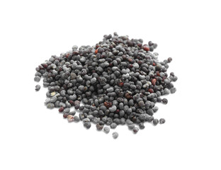 Pile of dry poppy seeds isolated on white