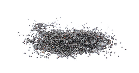 Pile of dry poppy seeds isolated on white