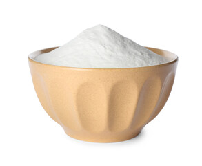 Bowl with baking soda isolated on white