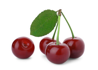Sweet red juicy cherries isolated on white