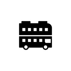 Double decker bus vector icon in black flat glyph, filled style isolated on white background