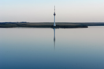 TV tower by the lake in Romania.