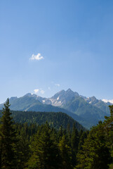 Fototapeta na wymiar green mountain valley with high alone mount peak