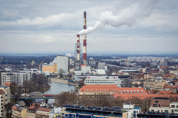 View from tower of St Elisabeth Church in historic part of Wroclaw, Poland