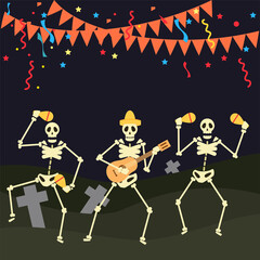 dancing skeleton on the move. vector illustration