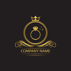 jewelry logo template luxury royal vector ring company decorative emblem with crown	
