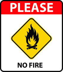 No fire highly flammable materials NO CAMPFIRE CAMPING warning vector sign notice