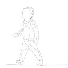 isolated, drawing a continuous line the boy is walking
