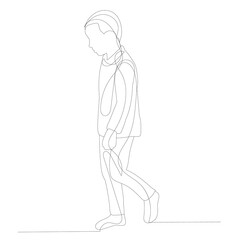 isolated, drawing a continuous line the boy is walking
