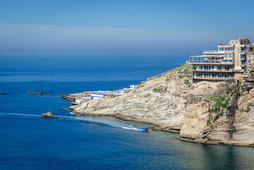 Fototapeta premium Coastline seen from General De Gaulle street next to famous so called Pigeon Rock in Beirut, capital city of Lebanon
