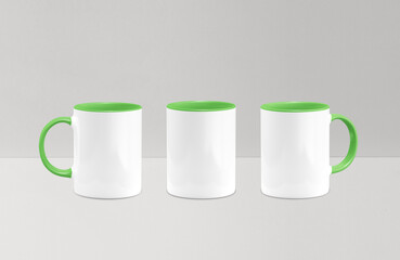White inside green mug mockup isolated on grey background