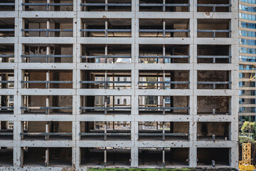 Facade of unifinished building in Beirut, capital city of Lebanon