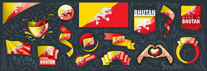Vector set of the national flag of Bhutan in various creative designs