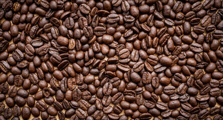 Close up of roasted coffee beans background