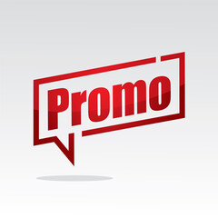Promo in speech brackets red color with isolated background