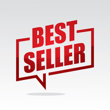 Best seller in speech brackets red color with isolated background