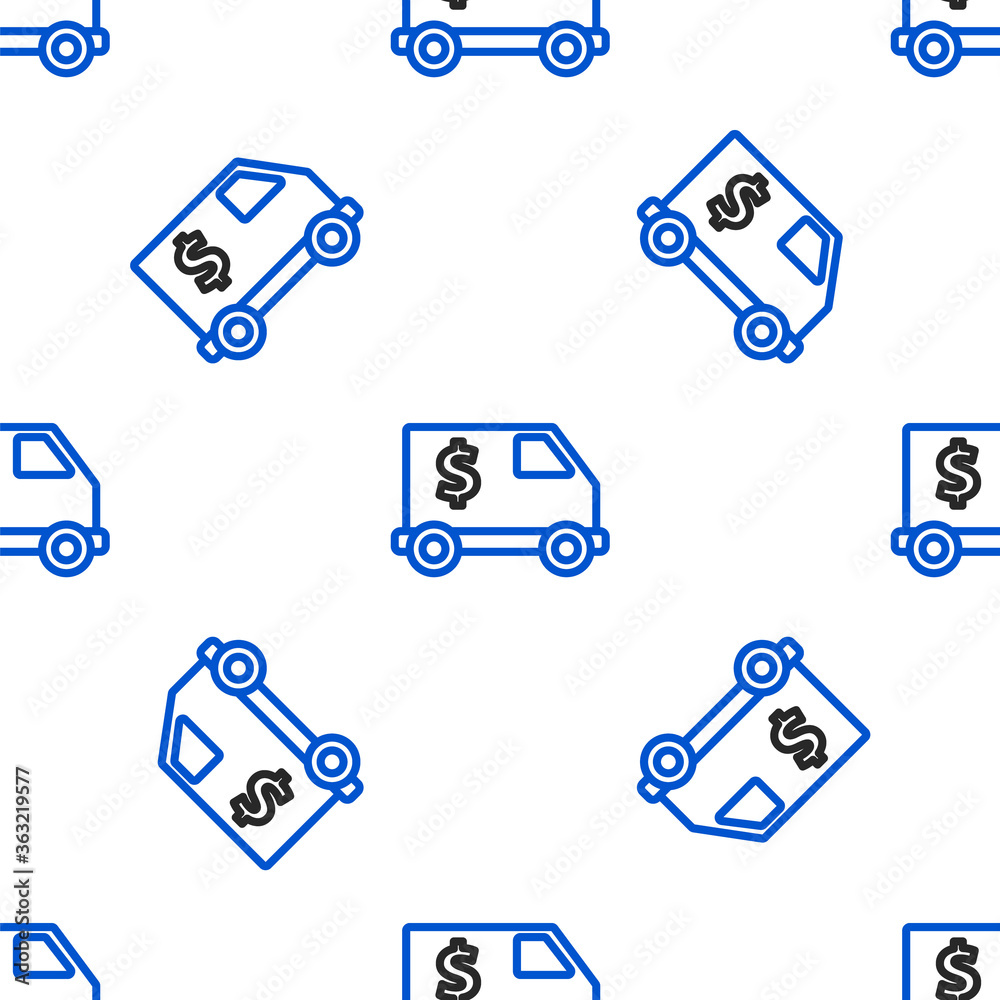 Sticker Line Armored truck icon isolated seamless pattern on white background. Colorful outline concept. Vector.