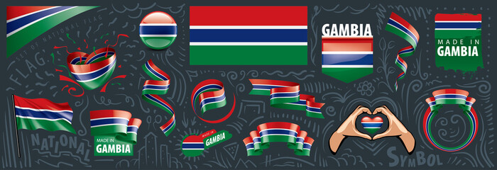 Vector set of the national flag of Gambia in various creative designs