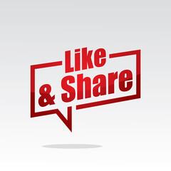 Like & share in speech bracket red color with isolated background