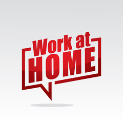 Work at home in speech brackets red color with isolated background