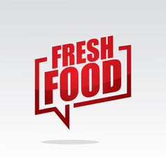 Fresh food in speech brackets red color with isolated background