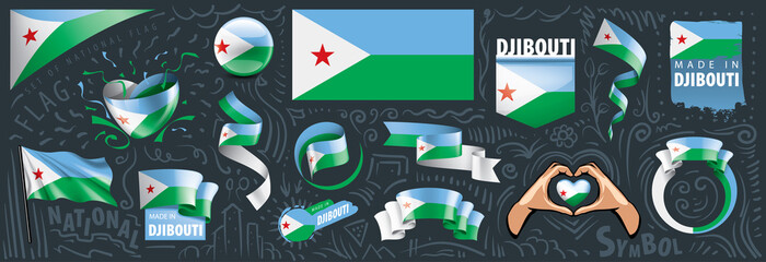 Vector set of the national flag of Djibouti in various creative designs