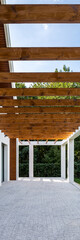 House veranda with wooden ceiling, panorama