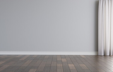 Empty room with a curtain and grey wall for mockup. 3D render. 3D image.