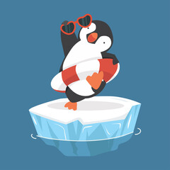 penguin inflatable ring with glasses on Iceberg floating