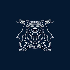 Deer heraldry symbols with badge Logo template