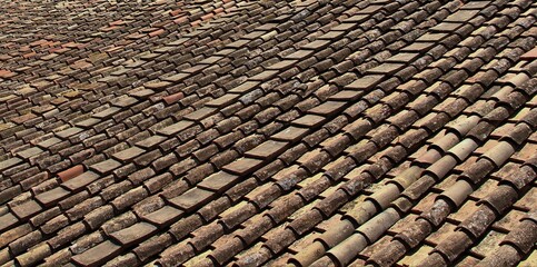 Detail of the ancient roof tiles of Rome, Italy