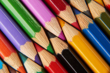 Close up macro shot color pencil pile pencil tips