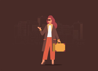 Young girl travel flat vector illustration