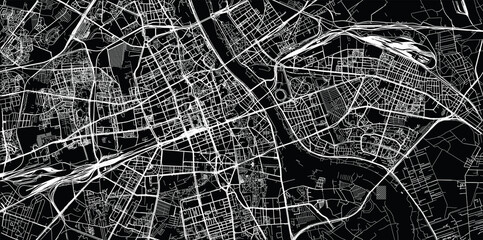 Urban vector city map of Warsaw, Poland - obrazy, fototapety, plakaty