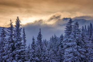 beautiful snowy landscape with valleys, lakes and rivers