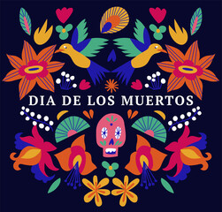 Fototapeta premium Vector illustration banner with mexican flowers for Day of the dead, Dia de los moertos. Fiesta, holiday poster, party flyer.