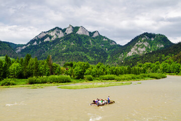 The Three Crowns over The Dunajec River. The Pieniny mountain range in Poland. Route of the Three Crowns and Sokolica. Popular raft spot.