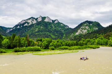 The Three Crowns over The Dunajec River. The Pieniny mountain range in Poland. Route of the Three Crowns and Sokolica. Popular raft spot.