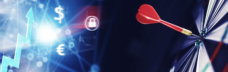 Darts. The dart for playing in the game board is stuck. Hit sector in darts. The concept of a successful strategy.