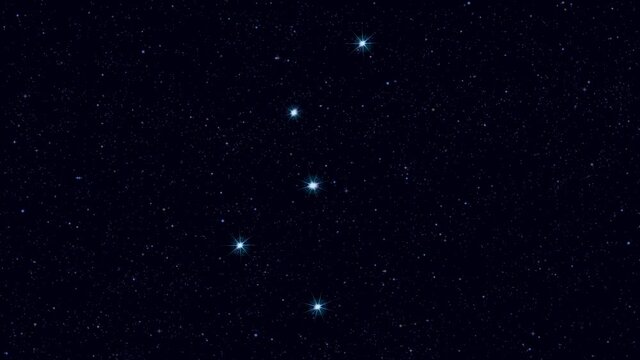 Cassiopeia constellation, gradually zooming rotating image with stars and outlines, 4K educational video 