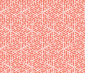 Abstract geometric pattern with stripes, lines. Seamless vector background. White and pink ornament. Simple lattice graphic design